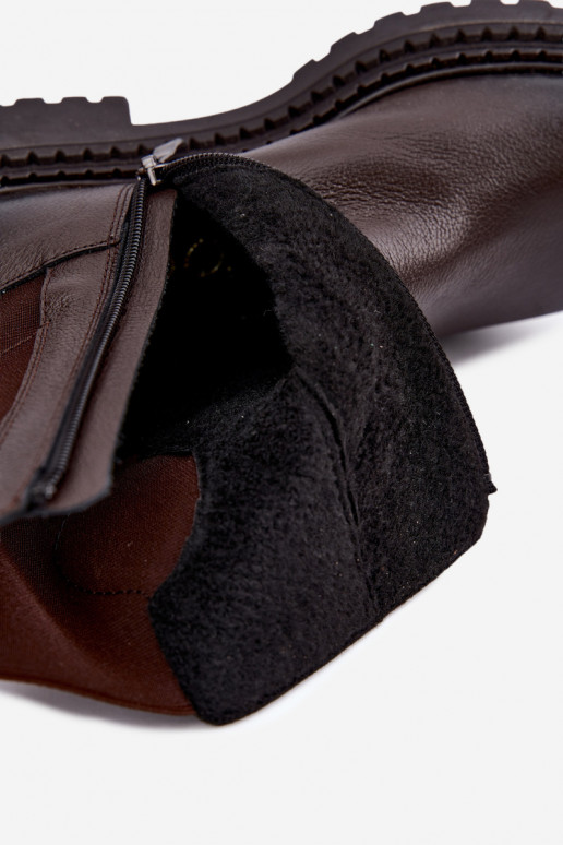 Stivaletti in pelle foderati con dettagli eleganti Zazoo 60578 cioccolato