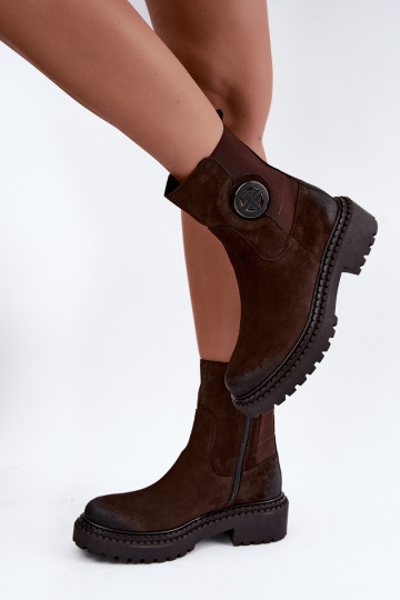 Stivaletti in suede foderati con dettagli eleganti Zazoo 60578 cioccolato