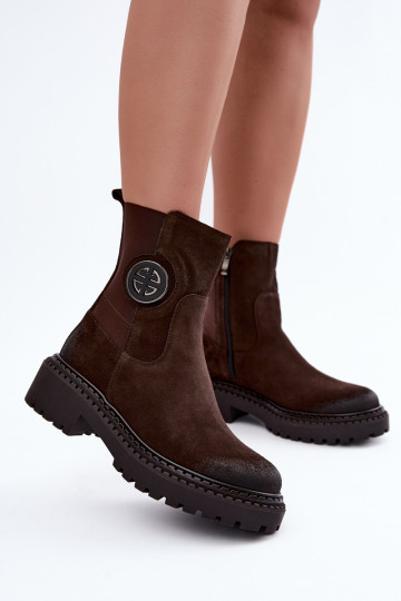 Stivaletti in suede foderati con dettagli eleganti Zazoo 60578 cioccolato 2