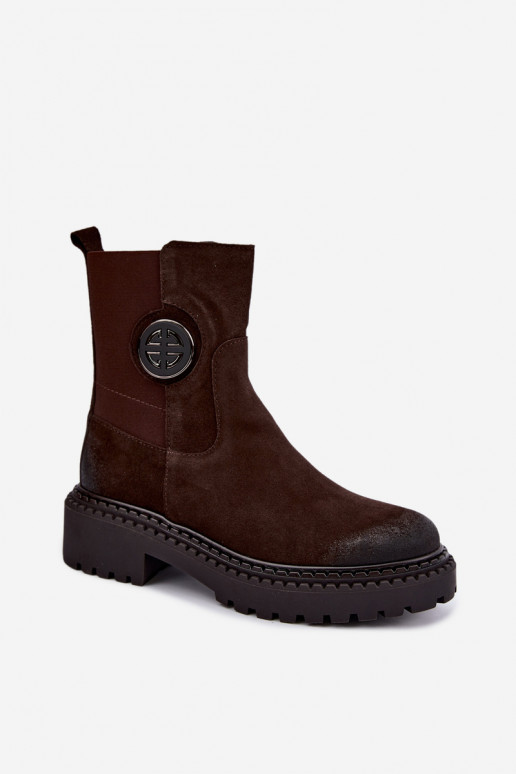 Stivaletti in suede foderati con dettagli eleganti Zazoo 60578 cioccolato