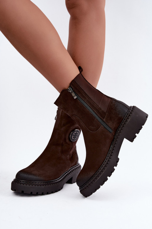 Stivaletti in suede foderati con dettagli eleganti Zazoo 60578 cioccolato