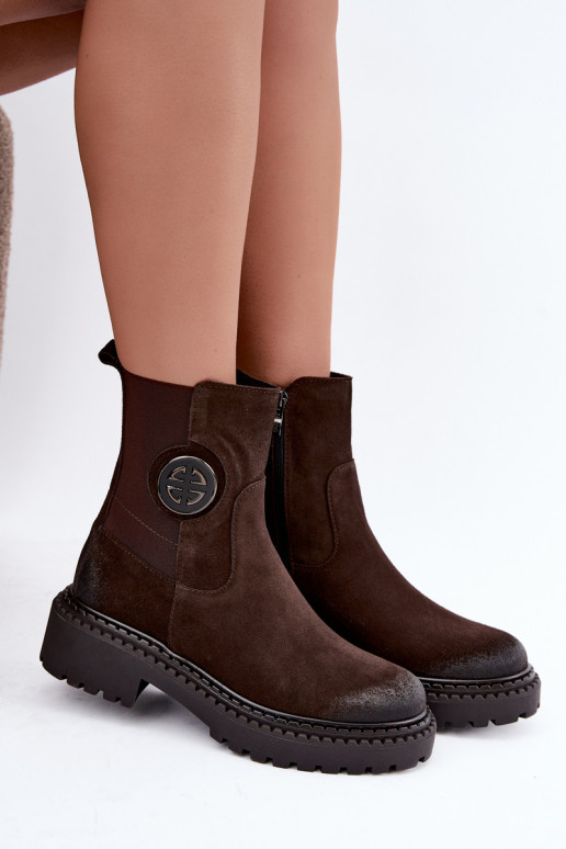 Stivaletti in suede foderati con dettagli eleganti Zazoo 60578 cioccolato