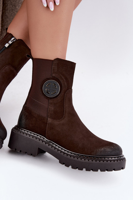 Stivaletti in suede foderati con dettagli eleganti Zazoo 60578 cioccolato