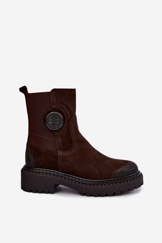 Stivaletti in suede foderati con dettagli eleganti Zazoo 60578 cioccolato