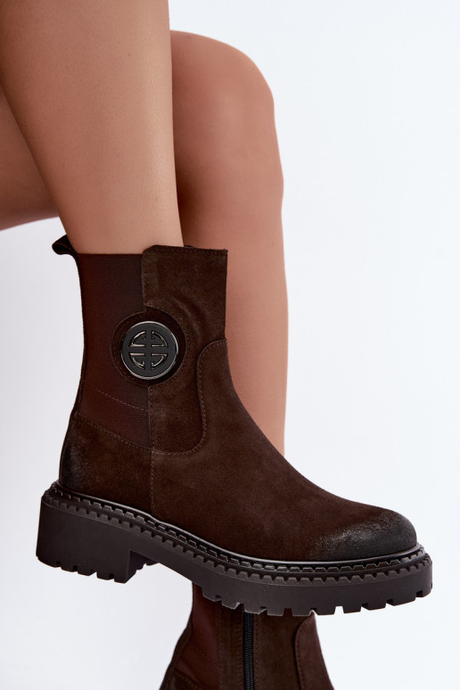 Stivaletti in suede foderati con dettagli eleganti Zazoo 60578 cioccolato