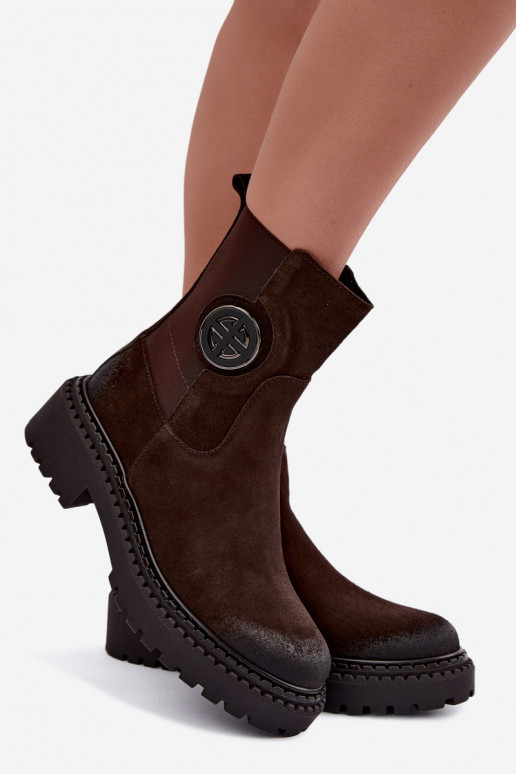 Stivaletti in suede foderati con dettagli eleganti Zazoo 60578 cioccolato