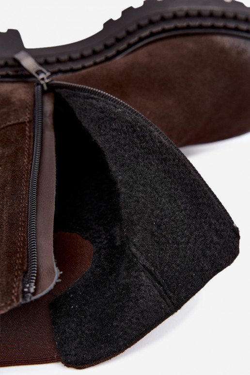 Stivaletti in suede foderati con dettagli eleganti Zazoo 60578 cioccolato
