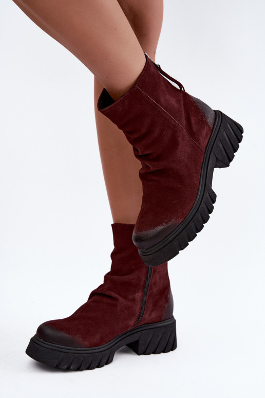Stivaletti in suede foderati con volant Zazoo 60590 bordeaux