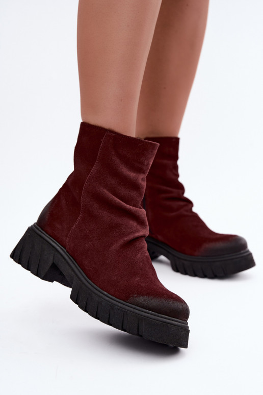 Stivaletti in suede foderati con volant Zazoo 60590 bordeaux