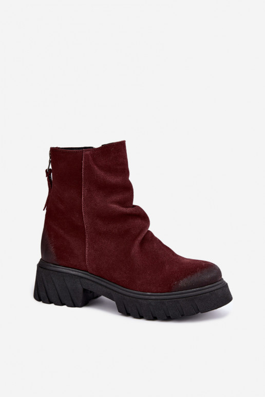 Stivaletti in suede foderati con volant Zazoo 60590 bordeaux