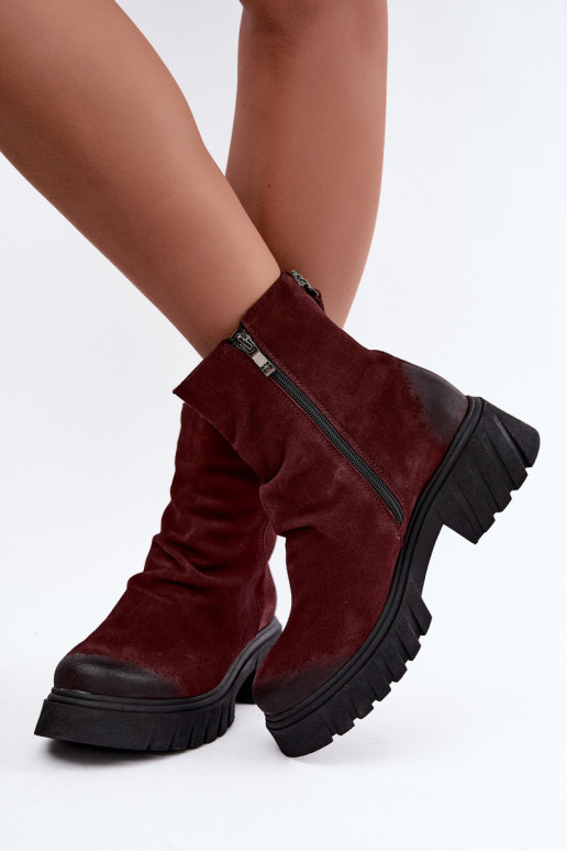 Stivaletti in suede foderati con volant Zazoo 60590 bordeaux