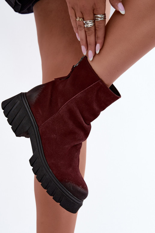Stivaletti in suede foderati con volant Zazoo 60590 bordeaux