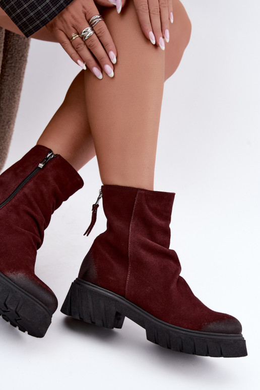 Stivaletti in suede foderati con volant Zazoo 60590 bordeaux