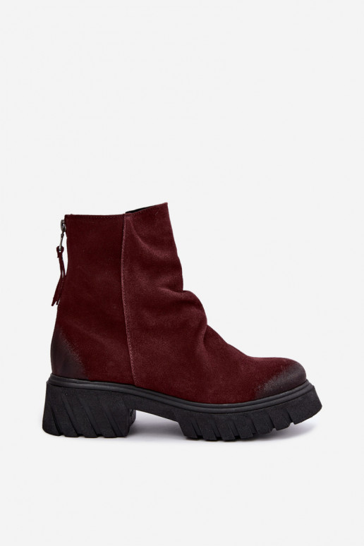 Stivaletti in suede foderati con volant Zazoo 60590 bordeaux