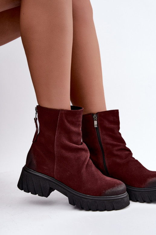 Stivaletti in suede foderati con volant Zazoo 60590 bordeaux