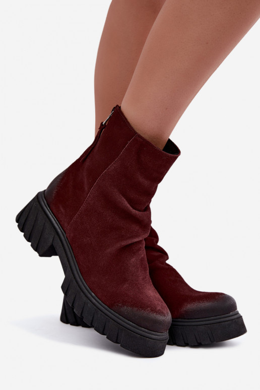 Stivaletti in suede foderati con volant Zazoo 60590 bordeaux