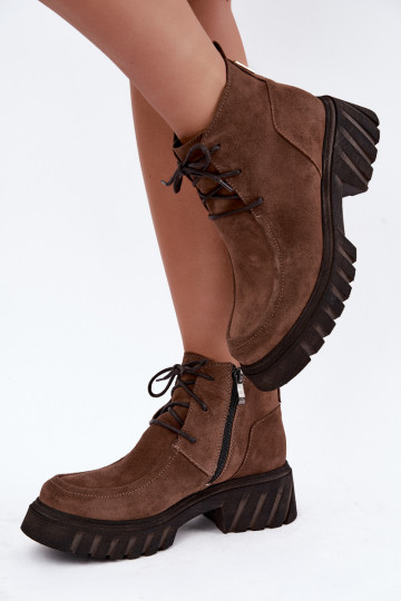 Stivaletti in suede sintetico foderati Zazoo 60594 marrone