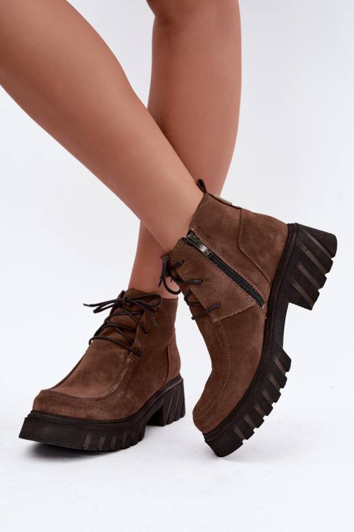 Stivaletti in suede sintetico foderati Zazoo 60594 marrone