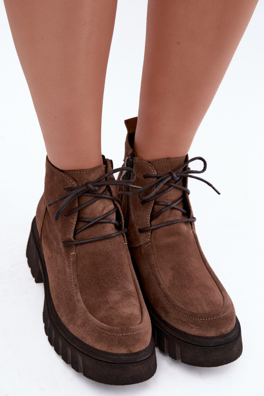 Stivaletti in suede sintetico foderati Zazoo 60594 marrone