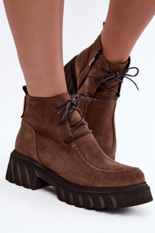 Stivaletti in suede sintetico foderati Zazoo 60594 marrone