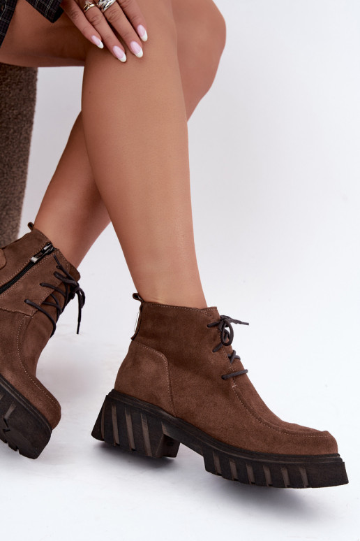 Stivaletti in suede sintetico foderati Zazoo 60594 marrone
