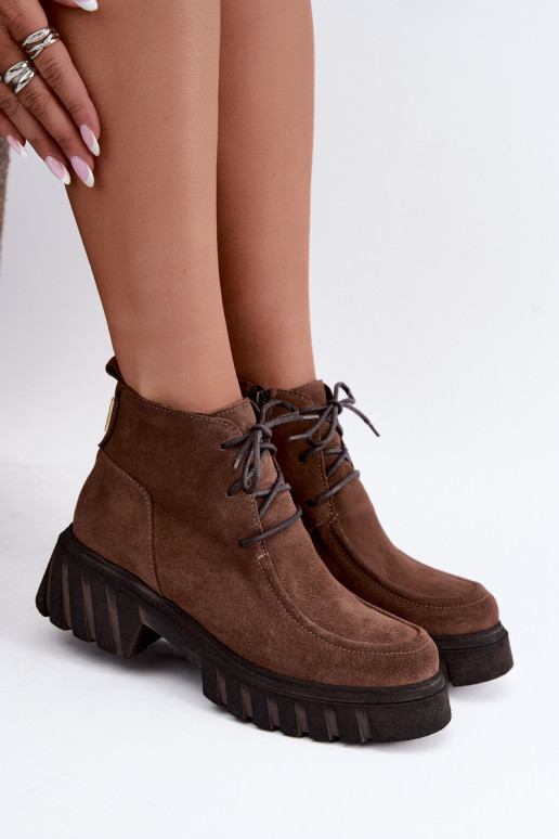 Stivaletti in suede sintetico foderati Zazoo 60594 marrone