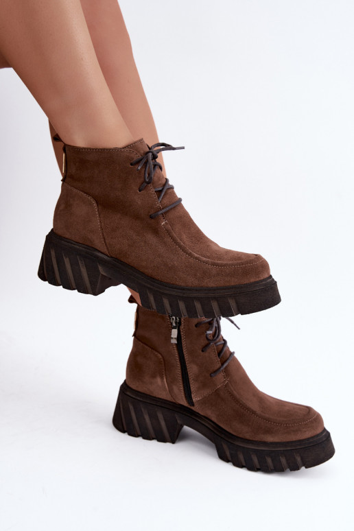 Stivaletti in suede sintetico foderati Zazoo 60594 marrone