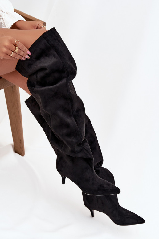 Stivali sopra il ginocchio da donna slip-on con tacco sottile in nero Ysolienne