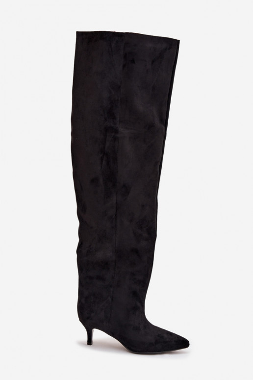 Stivali sopra il ginocchio da donna slip-on con tacco sottile in nero Ysolienne
