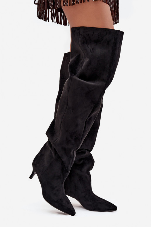 Stivali sopra il ginocchio da donna slip-on con tacco sottile in nero Ysolienne