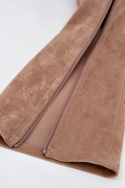 Stivali alti da donna con tacco basso in suede sintetico color sabbia Sergio Leone KZ212