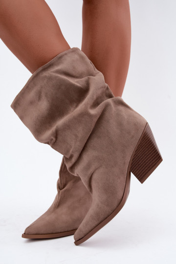 Stivaletti da donna arricciati con tacco a blocco color sabbia Cazela 2