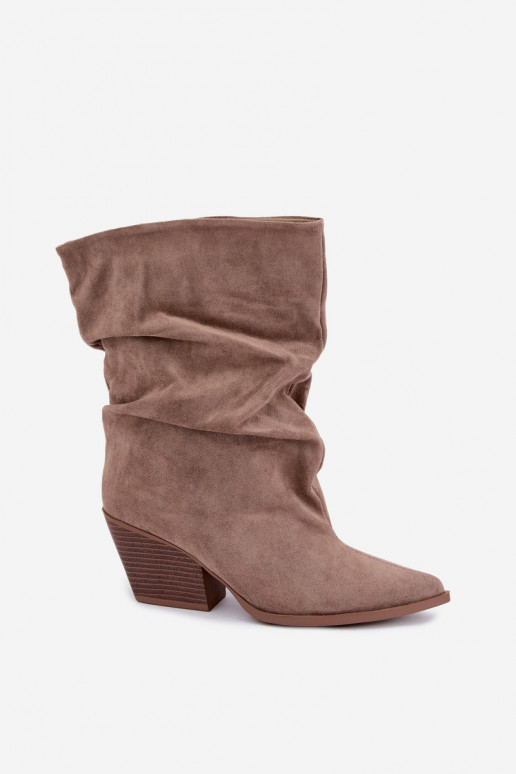 Stivaletti da donna arricciati con tacco a blocco color sabbia Cazela