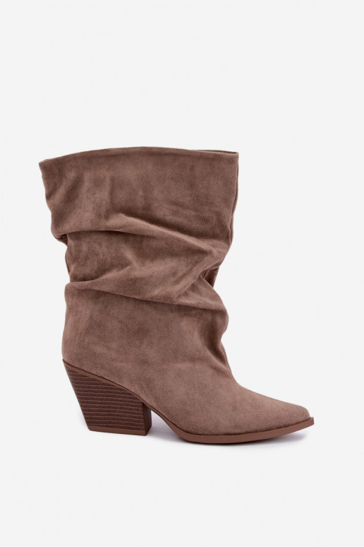Stivaletti da donna arricciati con tacco a blocco color sabbia Cazela