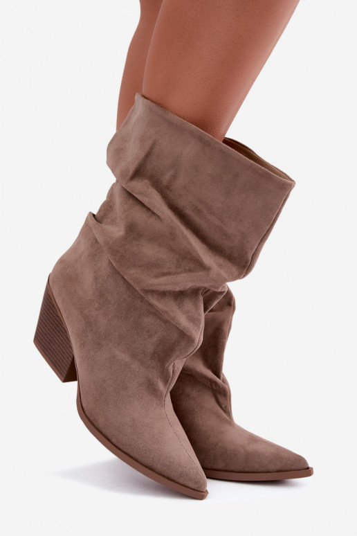 Stivaletti da donna arricciati con tacco a blocco color sabbia Cazela