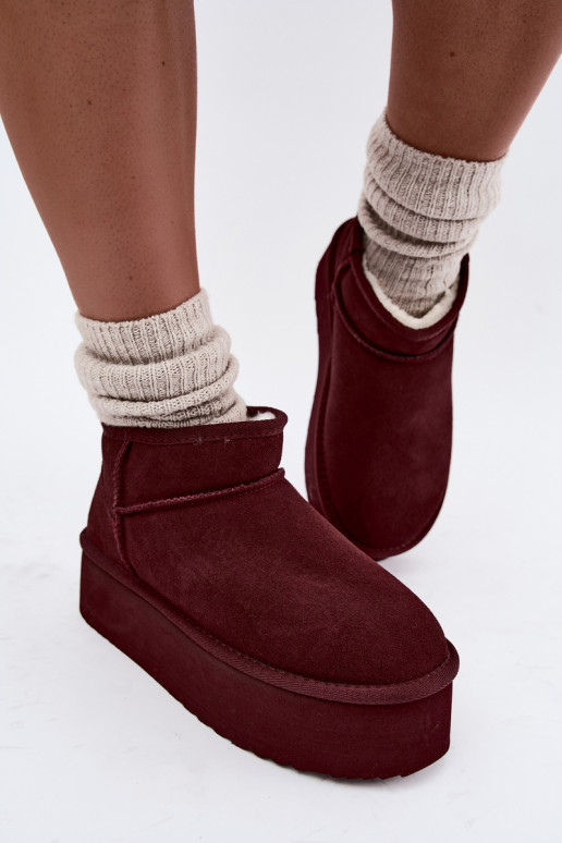 Stivali da neve da donna in suede naturale color bordeaux Tairene