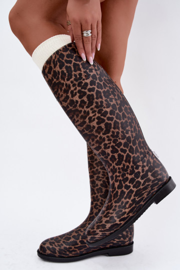 Stivali in gomma alti da donna con tacco largo e stampa leopardata neri Melianne 2