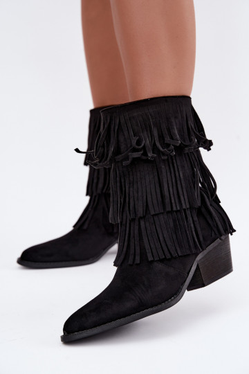 Stivaletti in stile cowboy con frange e tacchi in nero Lunia 2