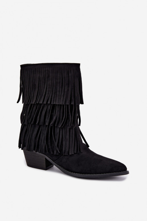 Stivaletti in stile cowboy con frange e tacchi in nero Lunia