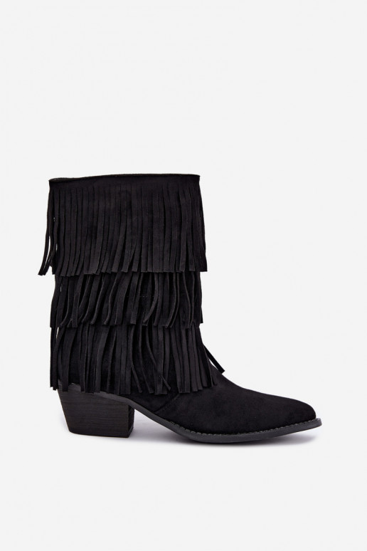 Stivaletti in stile cowboy con frange e tacchi in nero Lunia