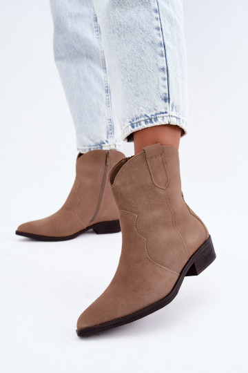 Stivali cowboy in suede color sabbia con tacco basso Delsa 2