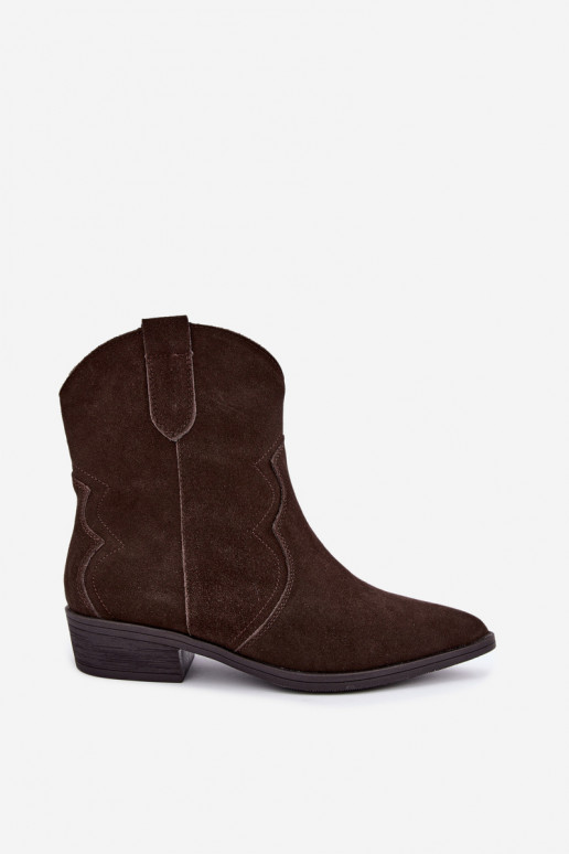 Stivali cowboy in suede color cioccolato con tacco basso Delsa