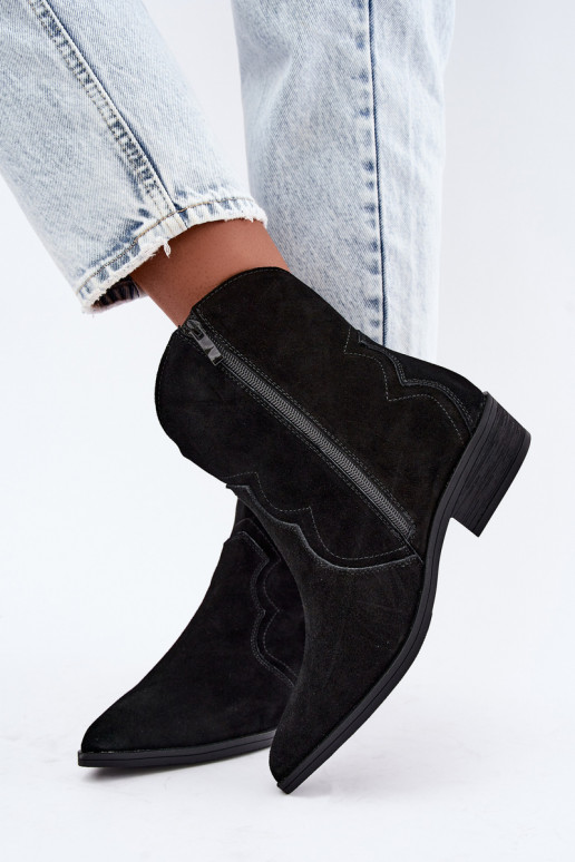Stivali cowboy in suede neri con tacco basso Delsa