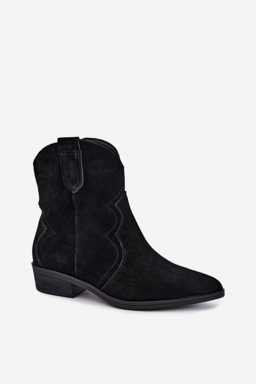 Stivali cowboy in suede neri con tacco basso Delsa