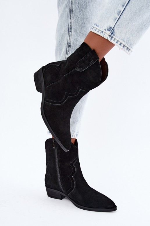 Stivali cowboy in suede neri con tacco basso Delsa