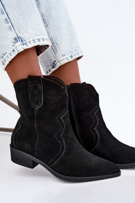Stivali cowboy in suede neri con tacco basso Delsa
