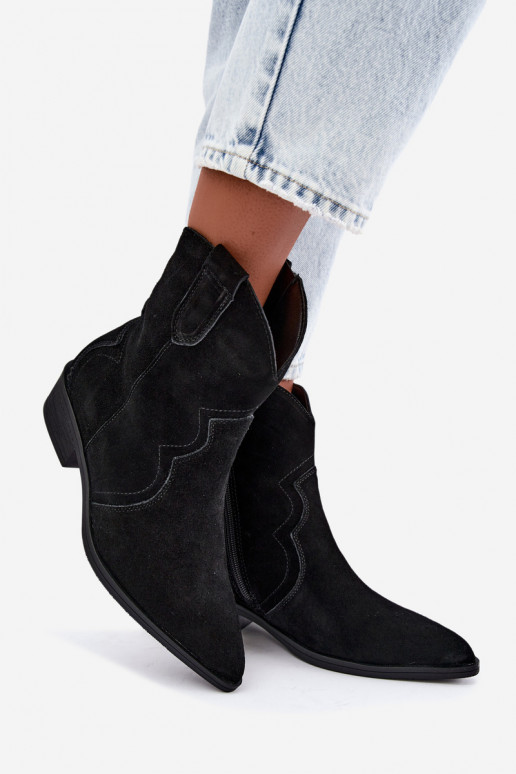 Stivali cowboy in suede neri con tacco basso Delsa