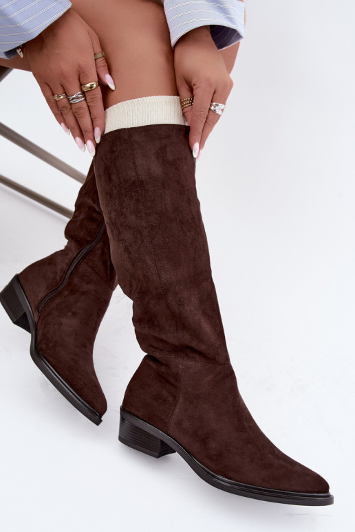Stivali caldi color cioccolato in suede sopra il ginocchio con tacco basso Philomene
