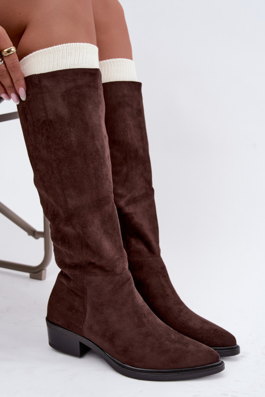 Stivali caldi color cioccolato in suede sopra il ginocchio con tacco basso Philomene