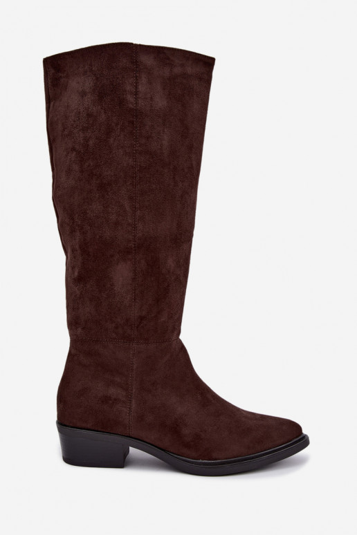 Stivali caldi color cioccolato in suede sopra il ginocchio con tacco basso Philomene